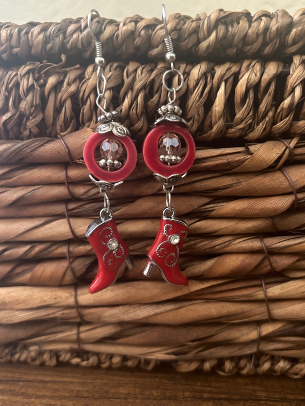 Red Cowboy Boot Dangle Earrings - Women's Jewelry